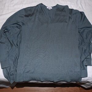 Per Se Carlisle Blue Lyocell Wool Knit V-Neck Pullover Sweater Women's L